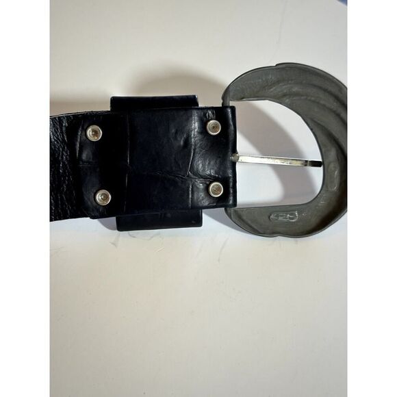 LEATHEROCK Women's 90s Vintage Retro Textured Leather Wide Belt Brown Size 40 - Picture 4 of 9